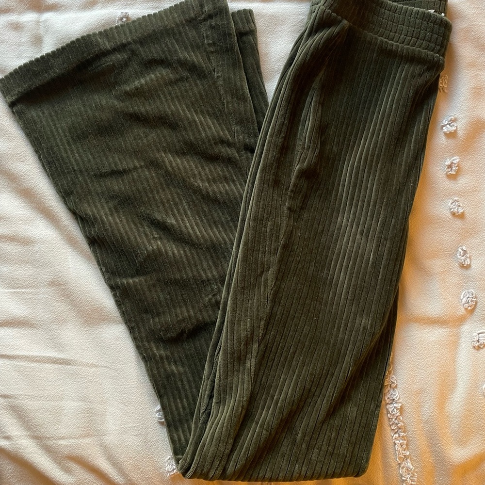 Aerie Green Velour Flare Pants